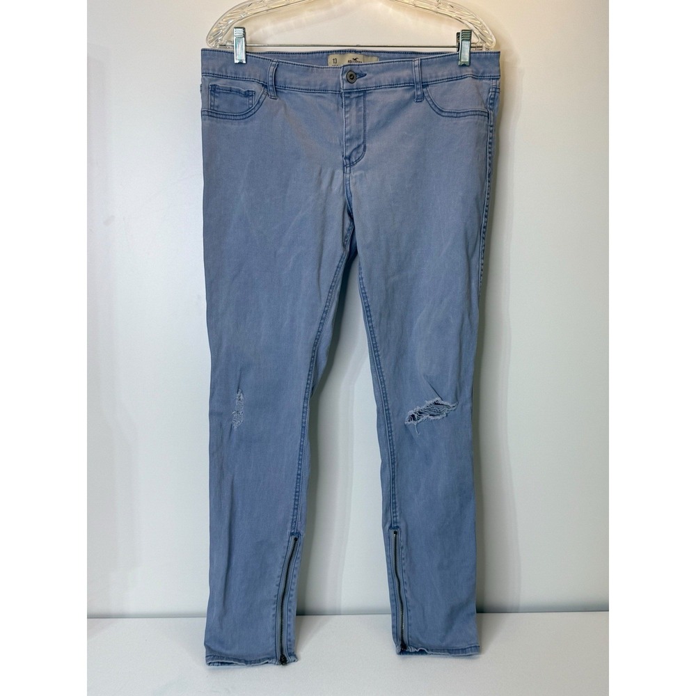 Hollister Super Skinny Light Wash Denim Distressed Jeans Leg Zipper Juniors 13